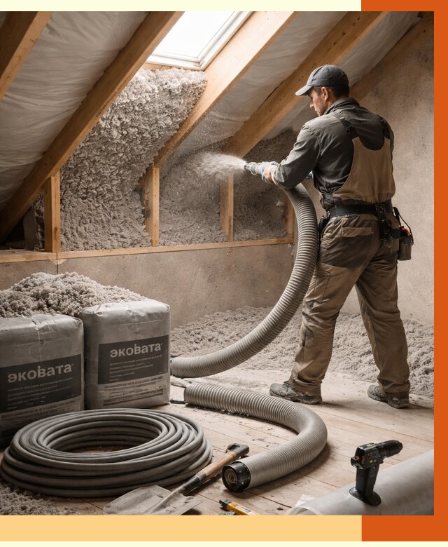 Утепление мансарды эковатой в Тейково от 2392 руб/м2 — монтаж, задувка, цена | ТепломастерТкв
