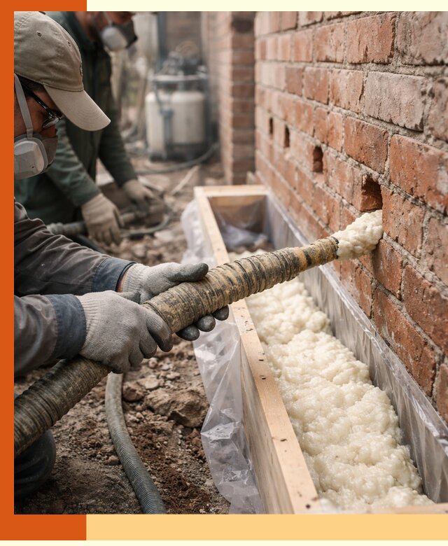 Заливка ППУ в пустоты кирпичной стены в Тейково